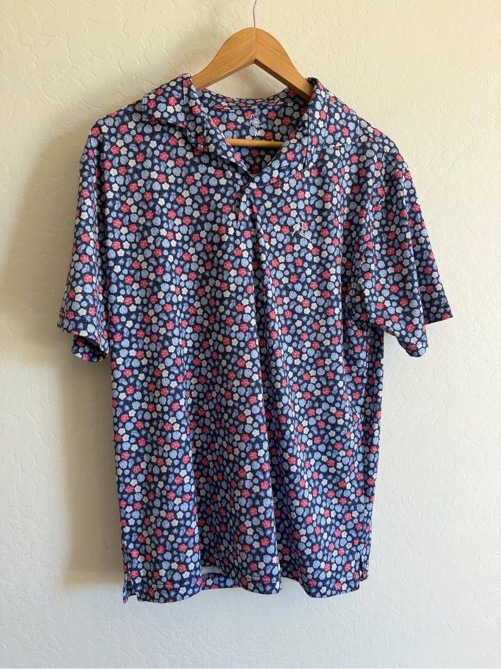 Rhoback The All American Floral Performance Golf Polo Navy Red White Size M